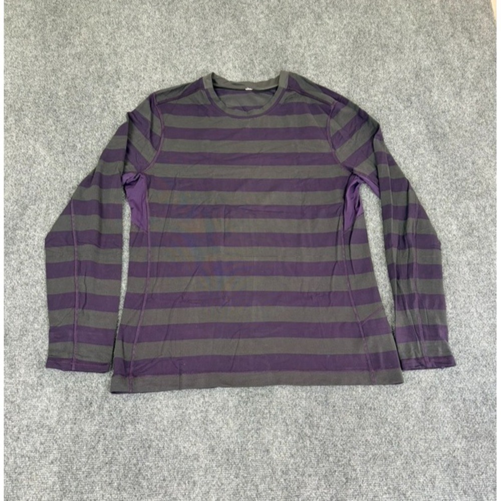 Gray Purple Striped Lululemon Long Sleeve‎ Shirt Men's Thumbholes Size Large